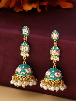 NVR Women Gold Plated Blue Kundan Jhumkas Earrings - Distacart