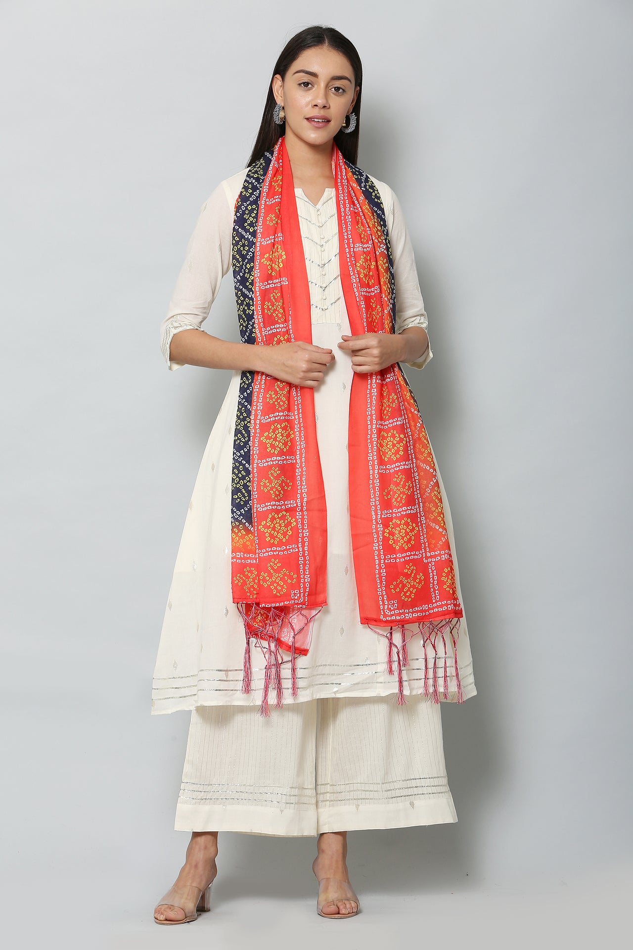 Vaaba Women's Red & Blue Color Bandhani Digital Printed Dupatta - Distacart