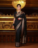 Thumbnail for DEIANA'S Beautiful Golden Jari with New Design Soft Lichi Silk Saree - Black - Distacart