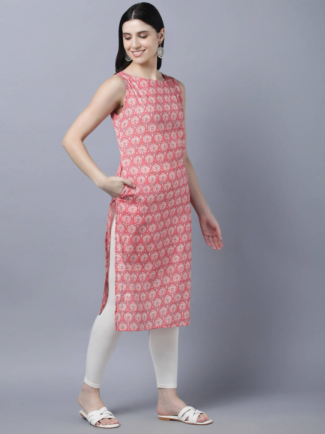 Myshka Stylish Pink Sleeveless Women's Kurta - Distacart