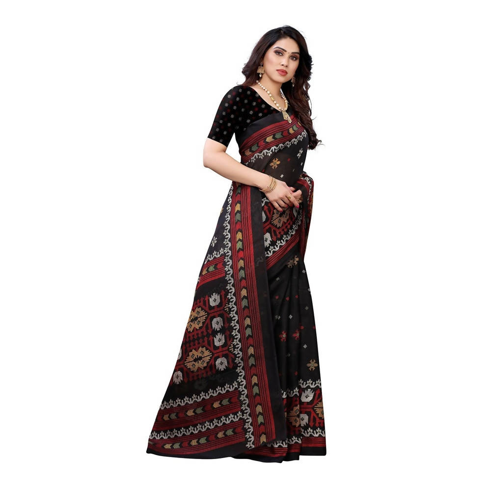 Vamika Printed Jute Silk Black Saree