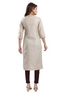 Thumbnail for Snehal Creations Boastful Beige Color Casual Cotton Ladies Kurti With Embroidery - Distacart