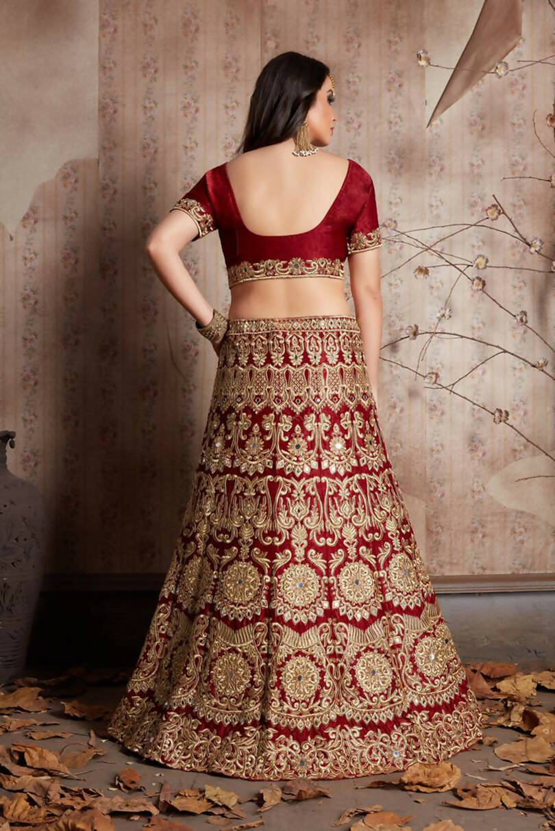 Aastha Fashion Women's Maroon Zari & Sequins Embroidery Velvet Silk Designer Lehenga Choli - Distacart