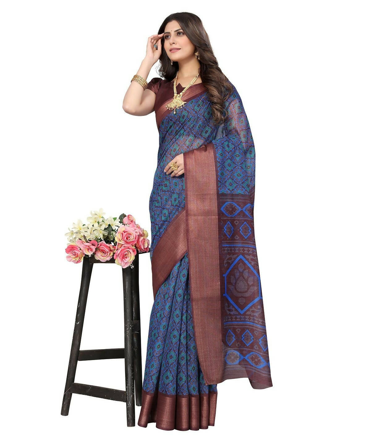 Vamika Cotton Blue Jari Border Bollywood Style Saree (VASU BLUE) - Distacart