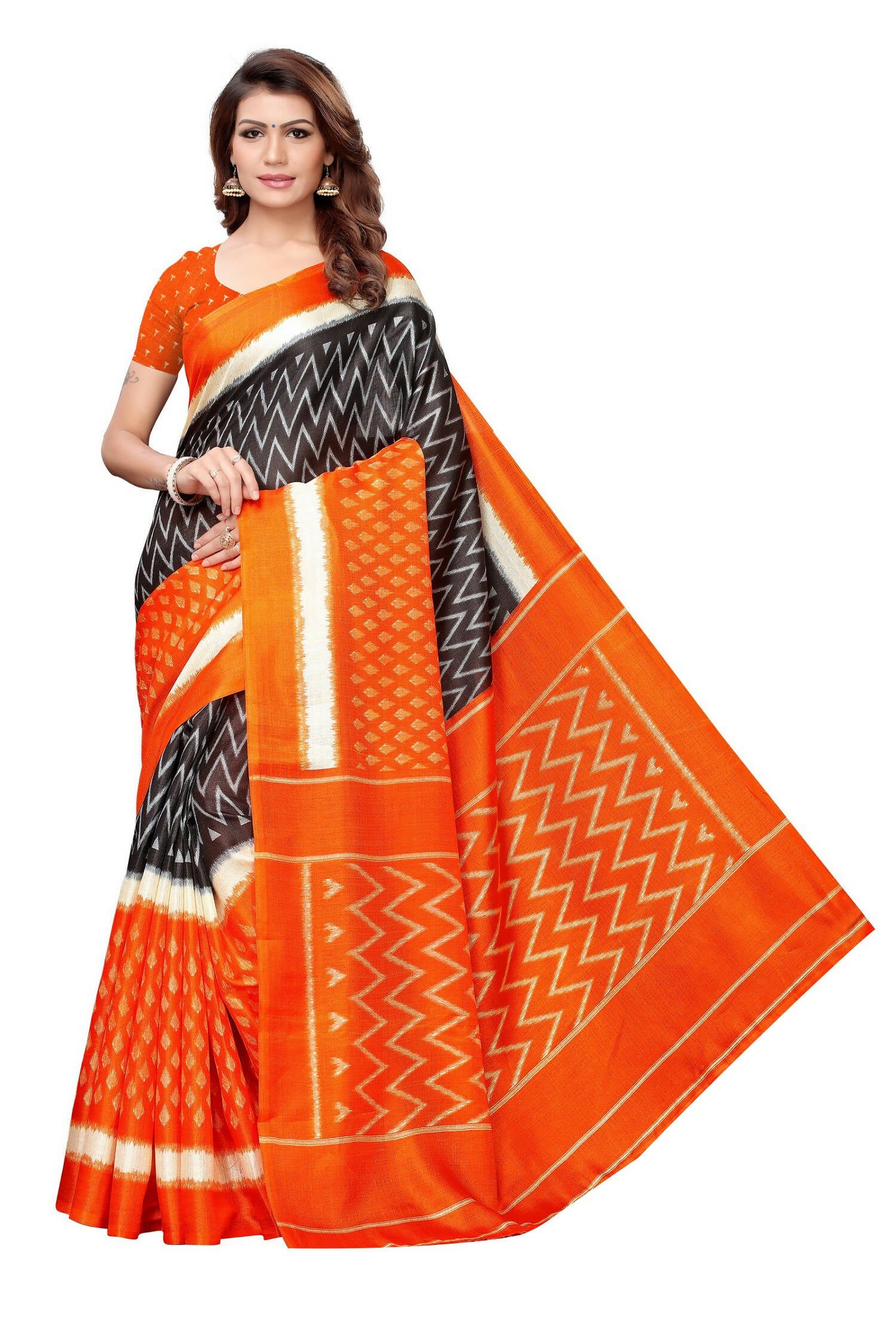Vamika Orange & Multicolor Kalamkari With Jhalar Khadi Silk Saree - Distacart