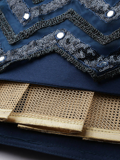 House of Panchhi Navy Blue Net Semi Stitched Coding, Sequins and Mirror work Lehenga Choli - Distacart