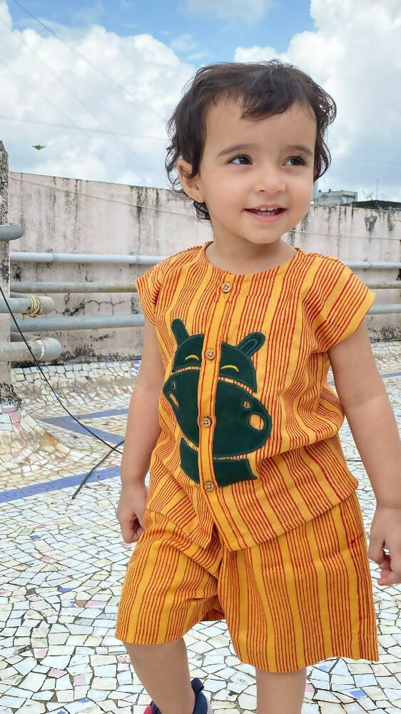 Mhyssa Motto Yellow and Red Half Sleeve T-shirt With Shorts Set For Kids - Distacart