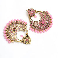 Thumbnail for Mominos Fashion Johar Kamal Golden And Pink Beaded Earrings - Distacart