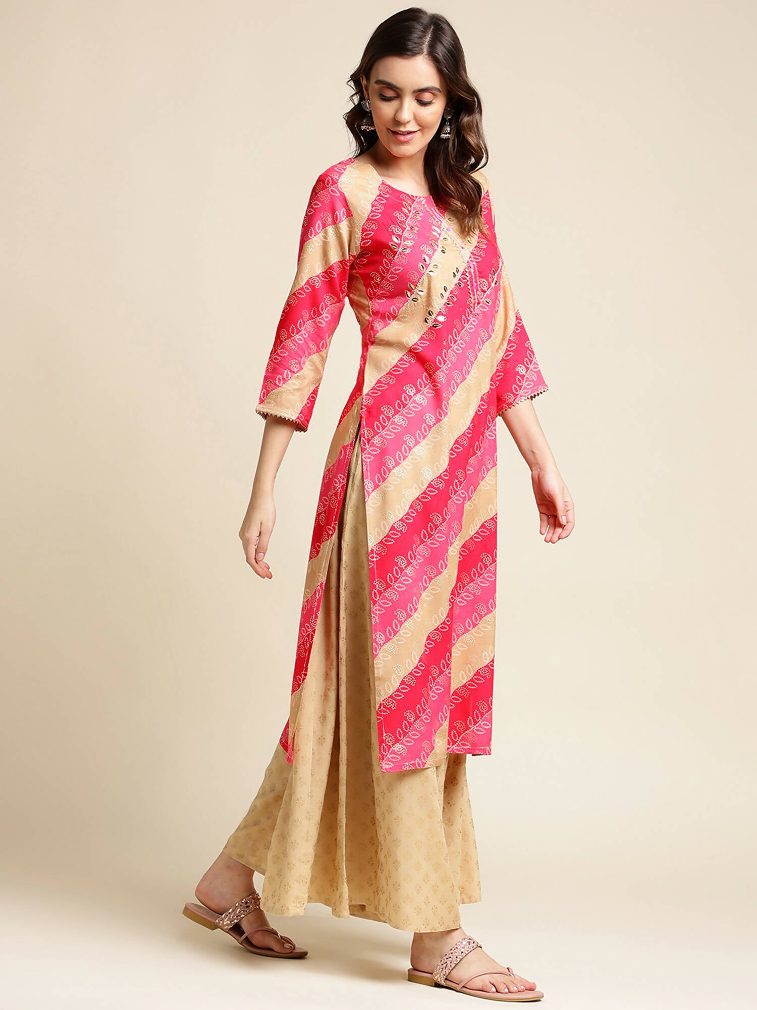 Pink Rayon Floral Printed Straight Fit Kurta - Prasuti - Distacart