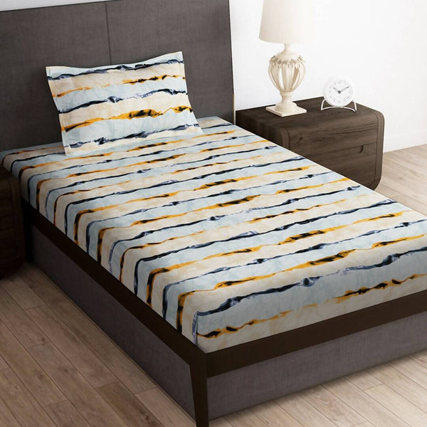 Story@home Arena Cream-Coloured & Grey Printed 180 TC Bedsheet & Pillow Covers - Distacart