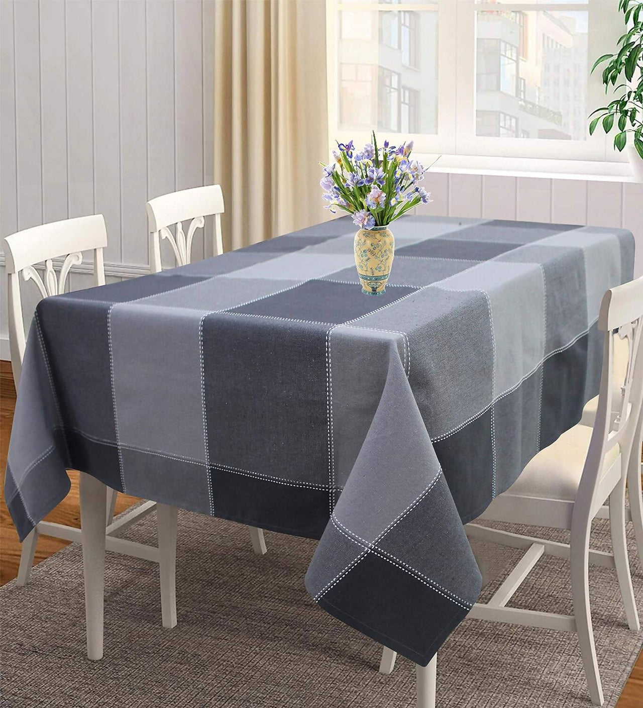 Airwill 100% Cotton Checkered Pattern 4 Seater Square Table Cover - Black & Grey - Distacart