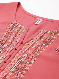 Thumbnail for Yufta Women Pink Ethnic Motifs Embroidered Kurta with Palazzo & Dupatta