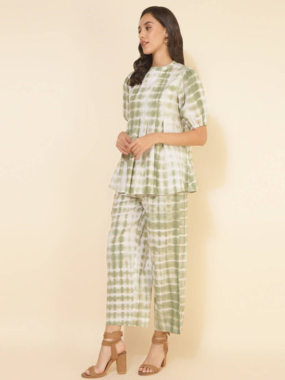 Janasya Women's Off White Cotton Tie & Dye Casual A-line Co-ords - Distacart