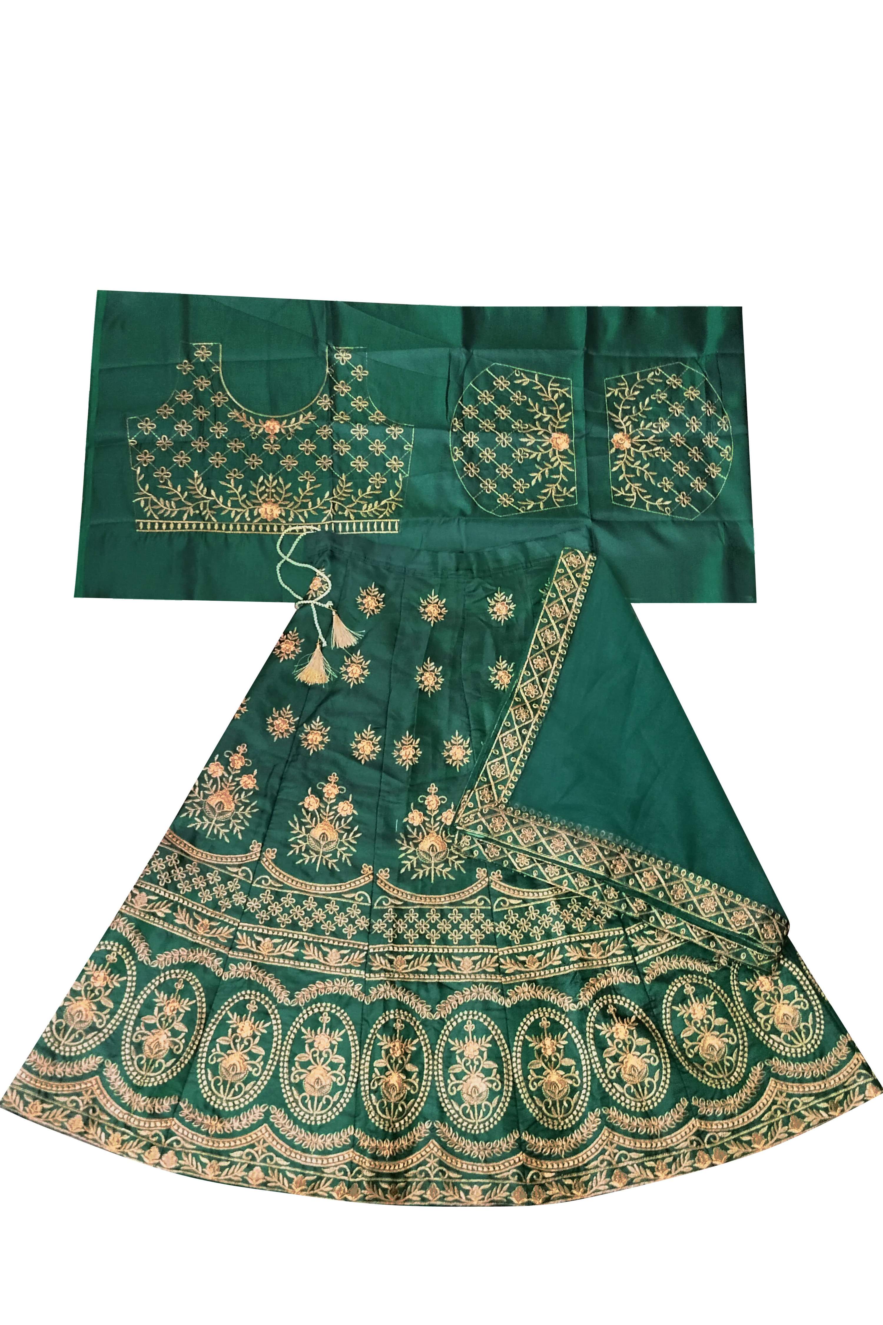 Dwiden Green Lehriyu Tafetta Sattin Semi-Stitched Girl's Lehenga Choli - Distacart