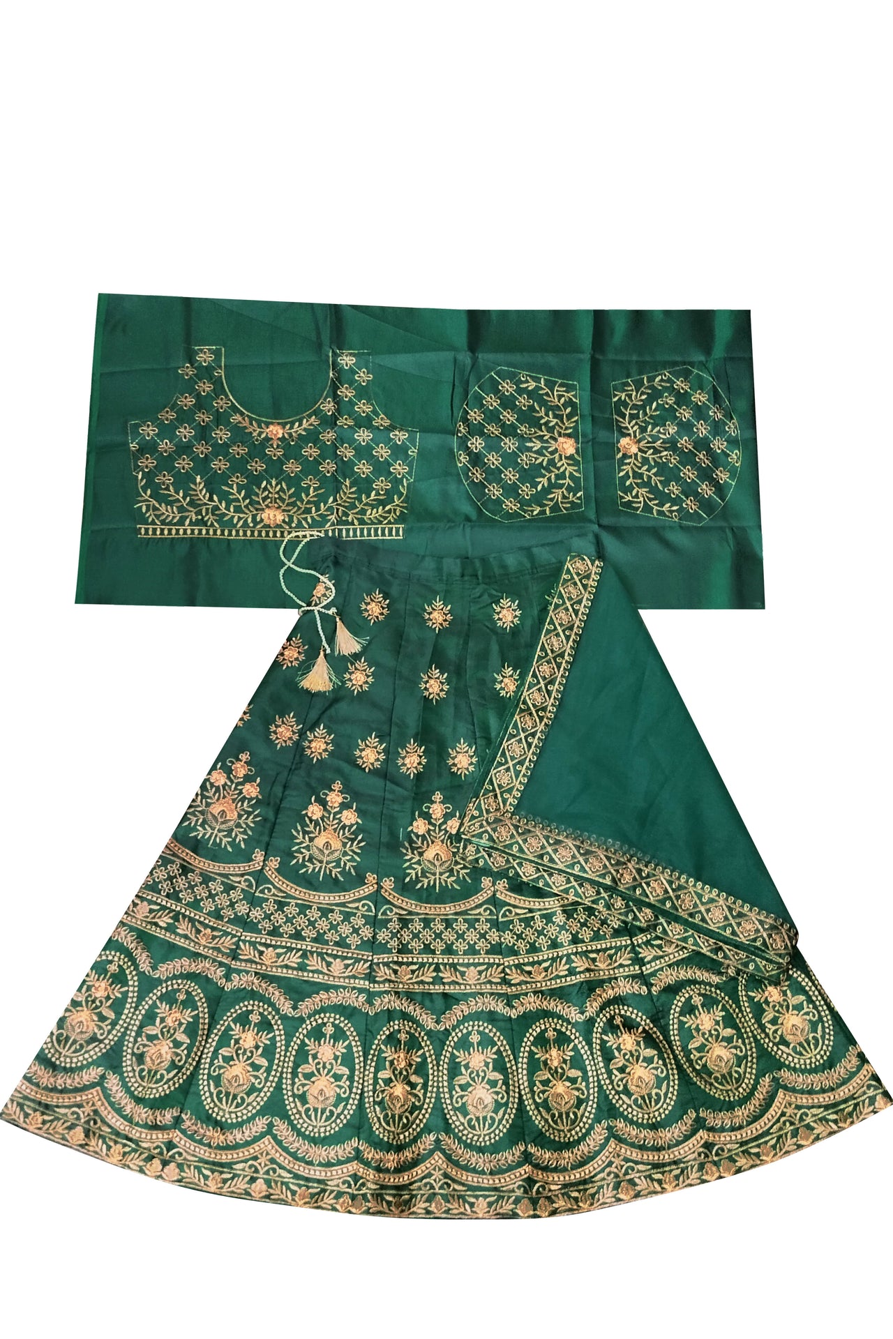 Dwiden Green Lehriyu Tafetta Sattin Semi-Stitched Girl's Lehenga Choli - Distacart