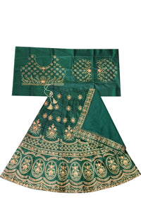 Thumbnail for Dwiden Green Lehriyu Tafetta Sattin Semi-Stitched Girl's Lehenga Choli - Distacart