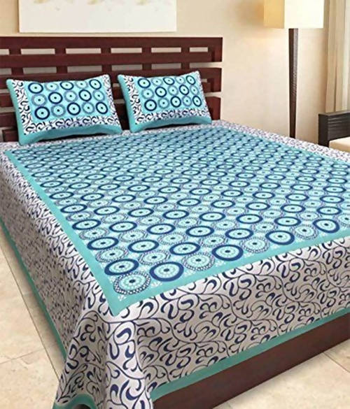 Vamika Latest Printed Cotton Sea Green & White Bedsheet With Pillow Covers (LEOC_CHKR_SG) - Distacart