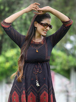 Thumbnail for Juniper Black Georgette Festive Printed A-Line Dress For Women - Distacart