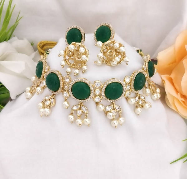 Khavi Arts Designer Pearl Choker-Green - Distacart