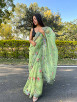 Thumbnail for Vamsee Green Organza Saree - Distacart