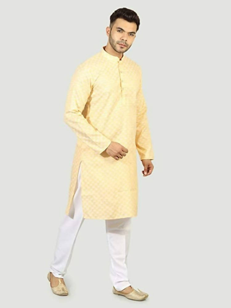 Uri And Mackenzie Mens Casual Cotton Blend kurta Pajama Set (Light Yellow) - Distacart