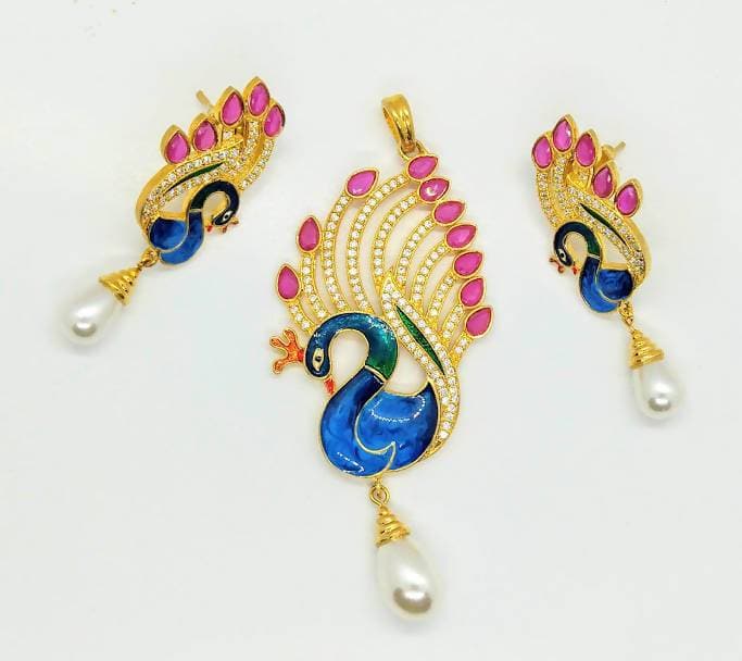 AD Ruby Peacock Pendant Set