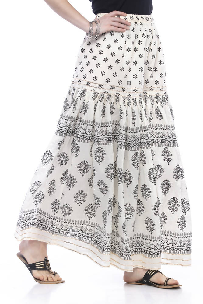 Mominos Fashion Cotton Block Print With Lace Work Off White Palazzo - Distacart