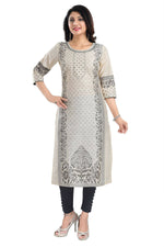 Thumbnail for Snehal Creations Cream Raw Silk Block Print Long Kurta For Women - Distacart