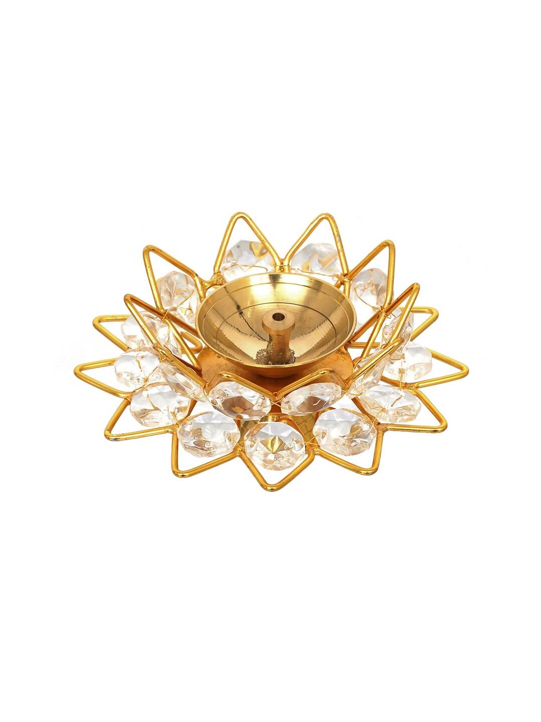 eCraftIndia Gold-Toned & White 2 Pieces Crystal Lotus Shape Brass Diyas - Distacart