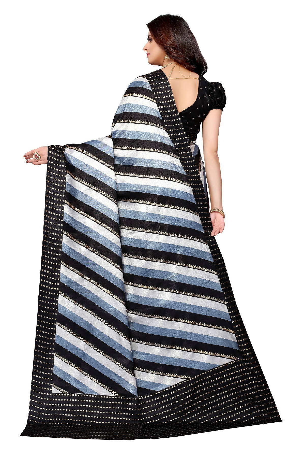 Vamika Ethnic Fire Black Foil Print Art Silk Saree - Distacart