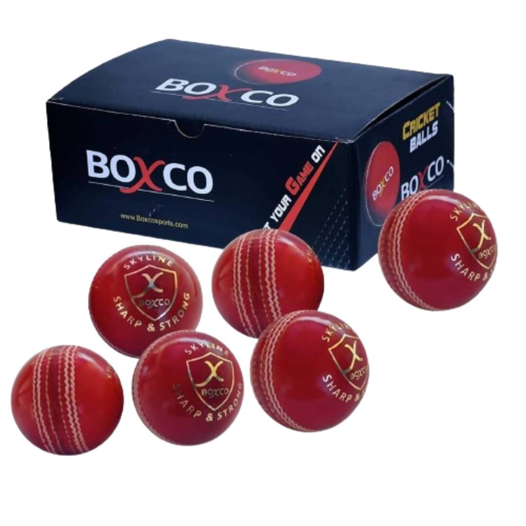 Boxco Skyline Hand Stiched Four Piece Cricket Leather Ball (Pack of 6) - Distacart