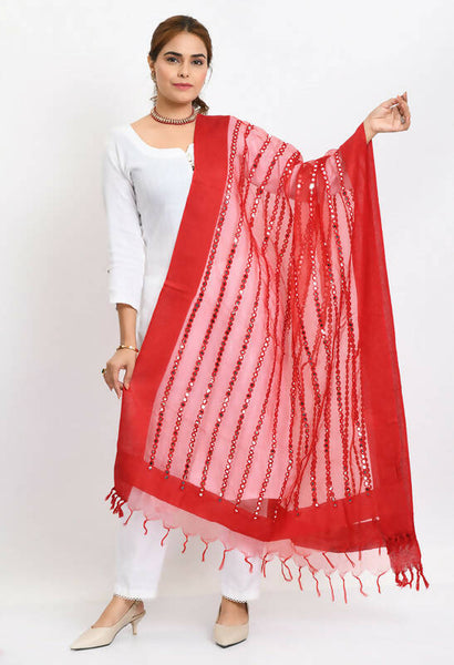 Mominos Fashion Moeza Women's Orgenza Mirror Stripe Thread Work Red Dupatta - Distacart