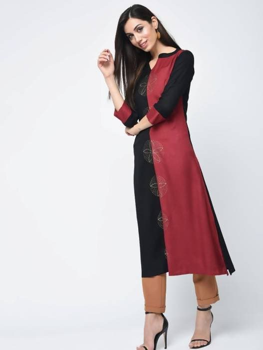 Aniyah Rayon Block Printed Double Color Straight Kurta (AN-112K)