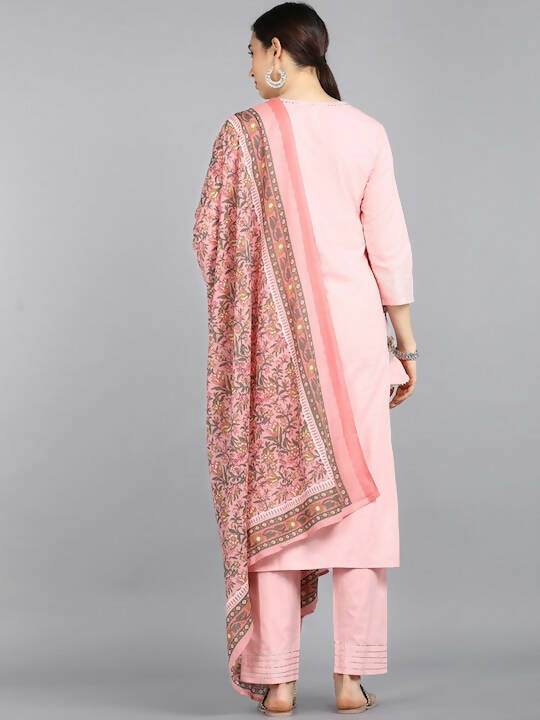 Ahika Women Pink Regular Gotta Patti Pure Cotton Kurta with Trousers & Dupatta - Distacart