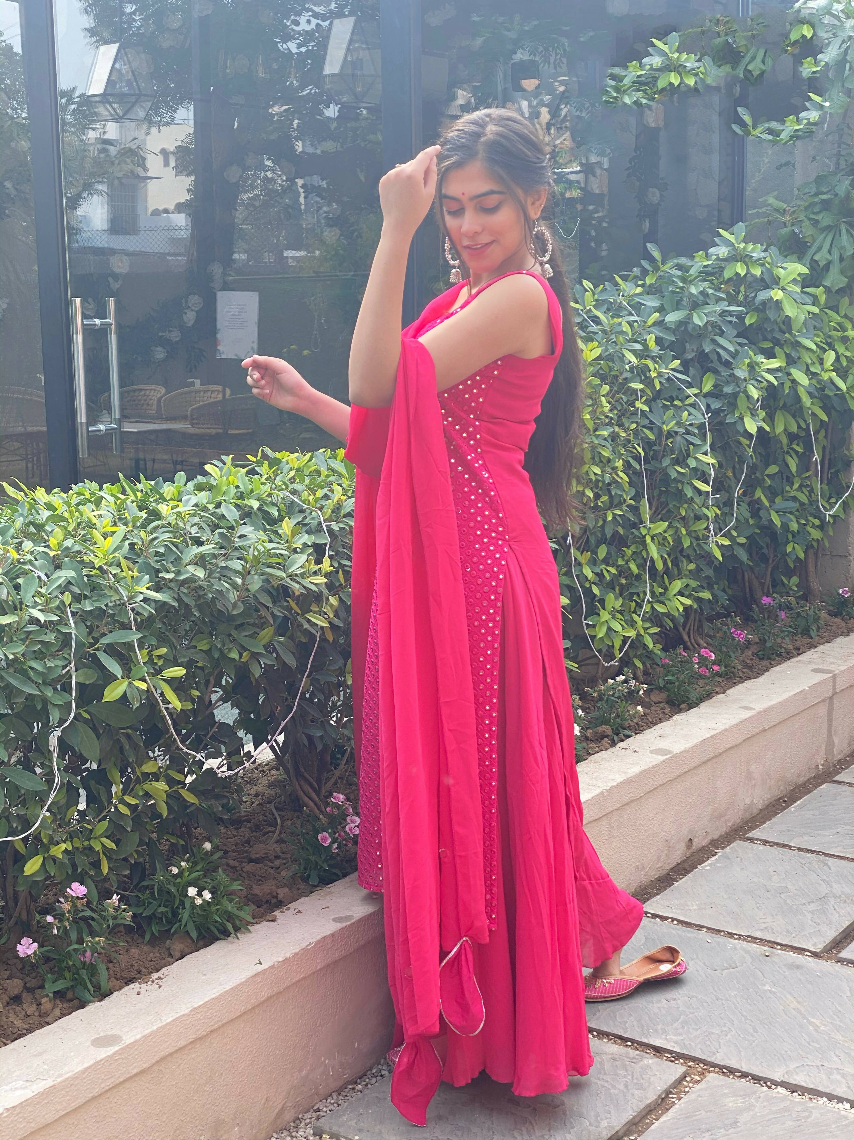 Partywear Designer Pink Georgette Palazzo Suit - Anbazaar - Distacart