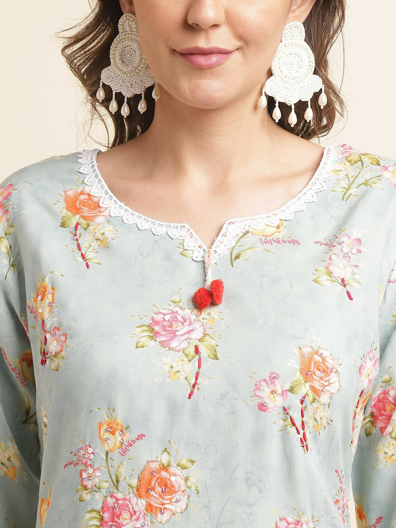 Blue Poly Rayon Floral Printed Straight Kurta - Prasuti - Distacart