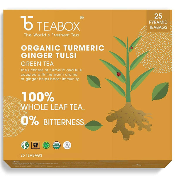 Teabox Organic Turmeric Ginger Tulsi Green Tea Bags
