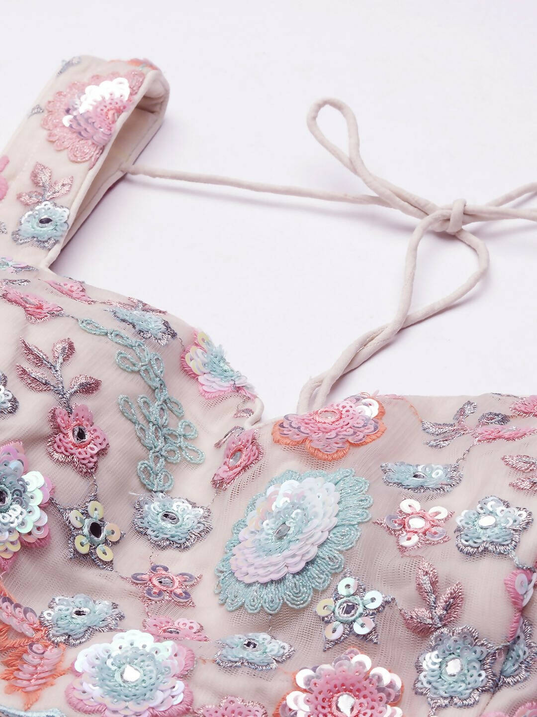 House of Panchhi Cream Net Sequins, Mirror and thread embroidery Lehenga choli & Dupatta - Distacart