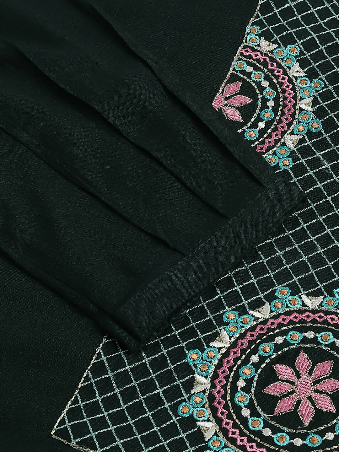 Green Rayon Yoke Embroidered A-line Top - Tarini - Distacart