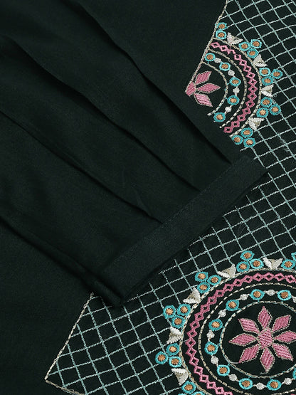 Green Rayon Yoke Embroidered A-line Top - Tarini - Distacart
