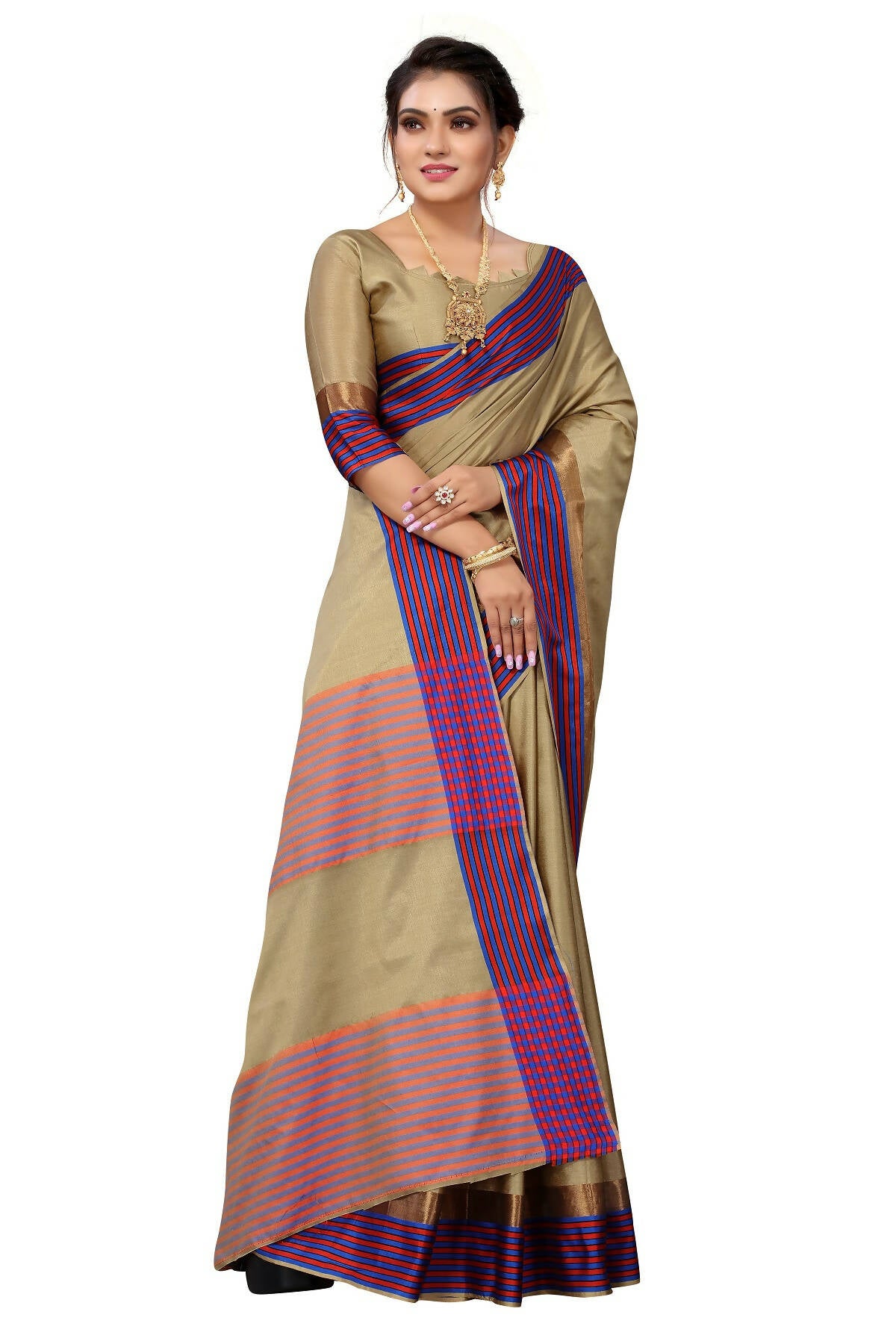 Vamika Ethnic Fire Brown Cotton Silk Saree - Distacart