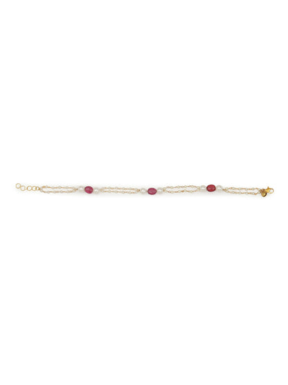 Gold-Plated Pink White Pearl Beaded Anklets Set Of 2 - Ruby Raang - Distacart