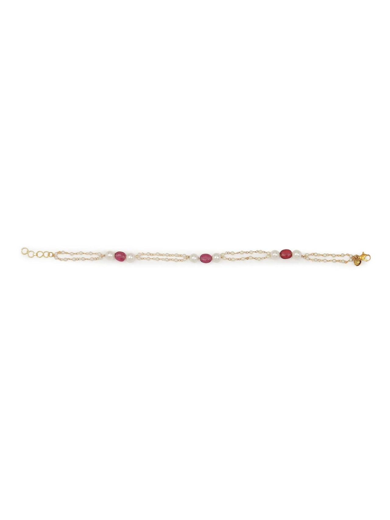 Gold-Plated Pink White Pearl Beaded Anklets Set Of 2 - Ruby Raang - Distacart