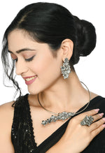 Thumbnail for Mominos Fashion Johar Kamal Oxidised Silver-Plated Hasli Design Necklace Choker Set For Women - Distacart