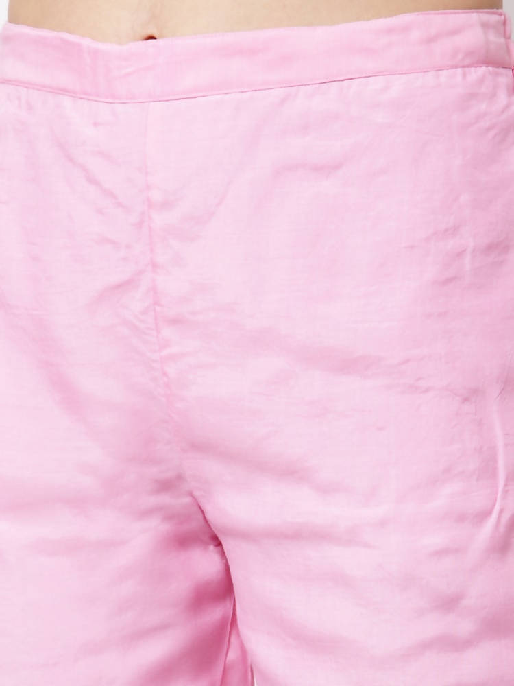 Myshka Pink Color Silk blend Embroidered Kurta With Pant Dupatta Set