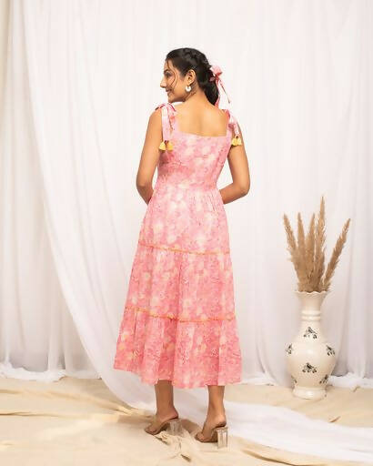 FIORRA Women's Peach Cotton Floral Printed Western Dress - Distacart