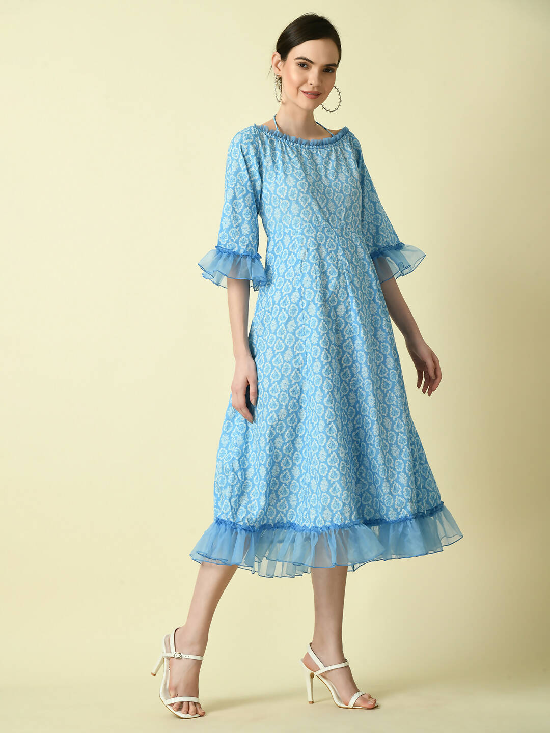 Myshka Women's Blue Empire Printed Dress - Distacart