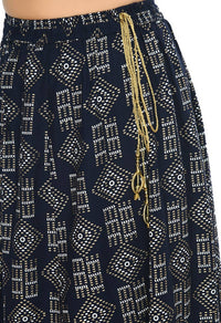 Thumbnail for Mominos Fashion Moeza Cotton Navy Blue Printed Lehenga (Lancha)