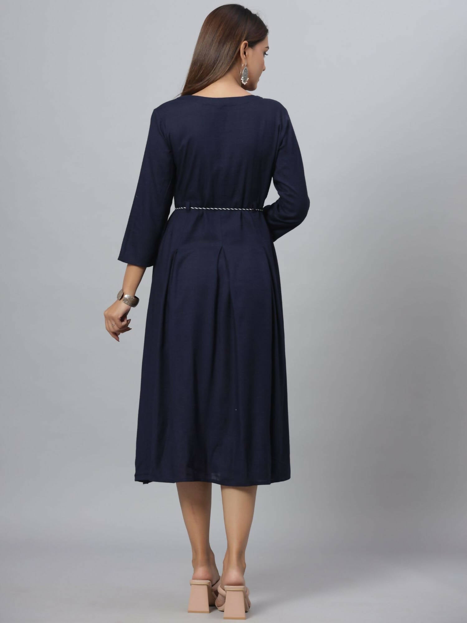 Juniper Women's Navy Rayon Slub Solid Dress - Distacart