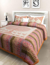 Thumbnail for Vamika Printed Cotton Orange Bedsheet With Pillow Covers 